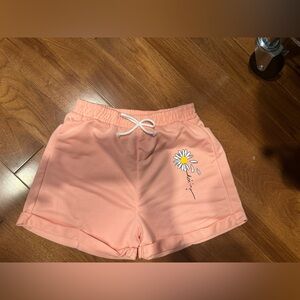 Pink Floral Embroidered Casual Shorts